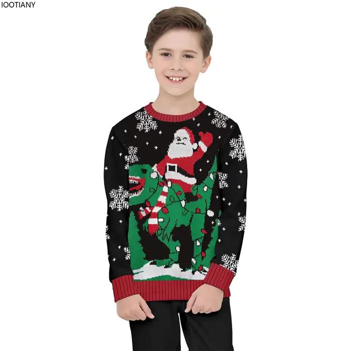 Haut imprimé père Noël et bonhomme de neige unisexe, col rond, PVD, pull de Noël, automne et hiver, 