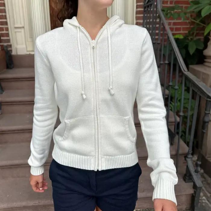 Veste pull à manches longues de couleur unie pour femme, Style sportif, automne et hiver 2025