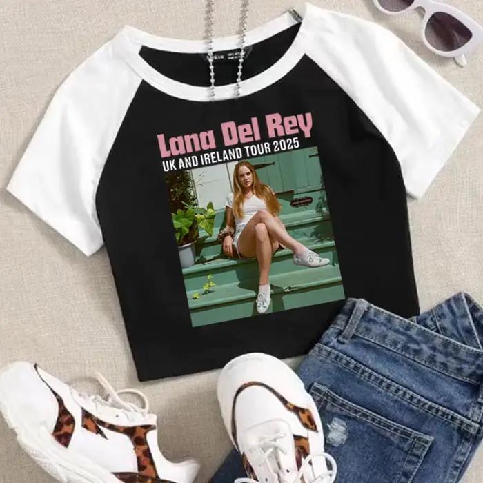 Lana Del Rey royaume-uni et irlande stade Tour 2025 culture hauts T-Shirt filles mode femmes col ron