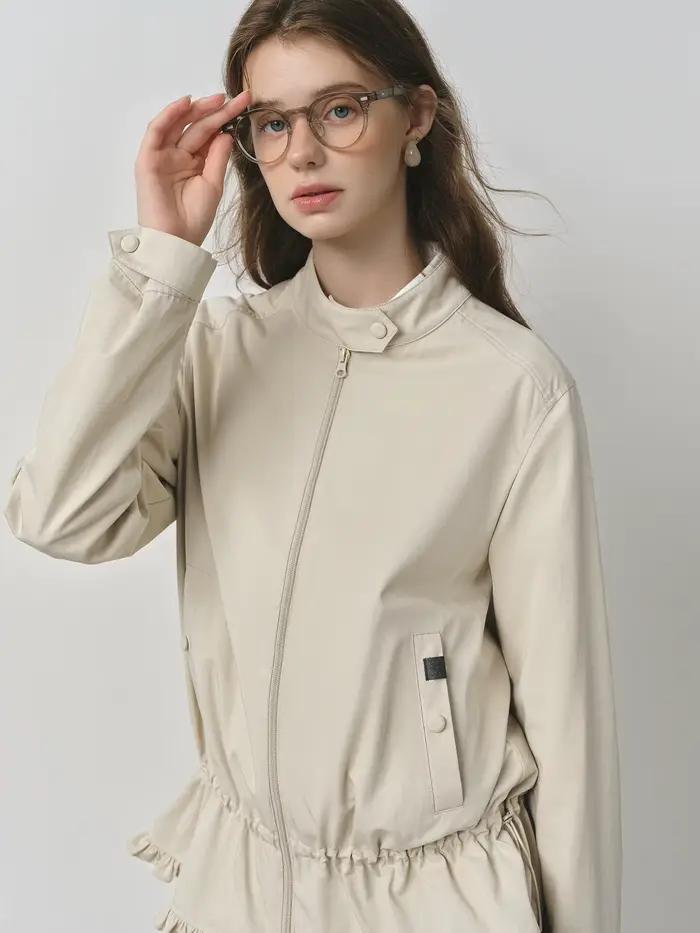 FSLE 2025 nouvelles femmes épaule droite col montant veste 2025 automne Style coréen cordon doux fle