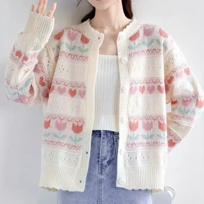 Cardigan en maille chaud à manches longues pour femme, imprimé mode, collection Printemps-Automne 20