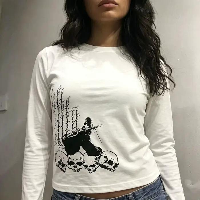 T-shirt court pour femme, style punk, imprimé lettres, motif estival, rétro, Y2K, Grunge, Harajuku, 