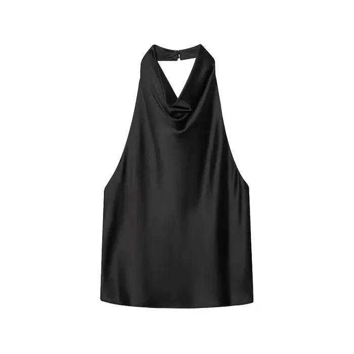 Hauts en satin pour femme, style licou, épaules dénudées, dos nu, sexy, sans bretelles, camisole de 