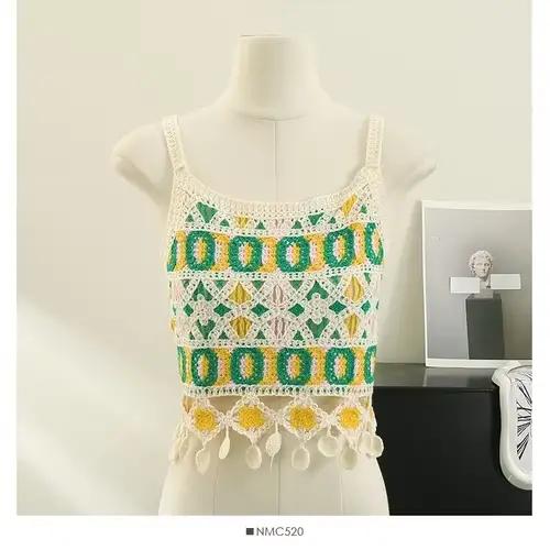 Crochet évidé fait à la main bohème pour femme, glaçure à pampilles colorées pour dames, Plaid à fra