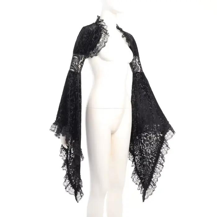 Demi-chemise en velours à manches évasées pour femmes, blouse en dentelle évidée, manteau de style p