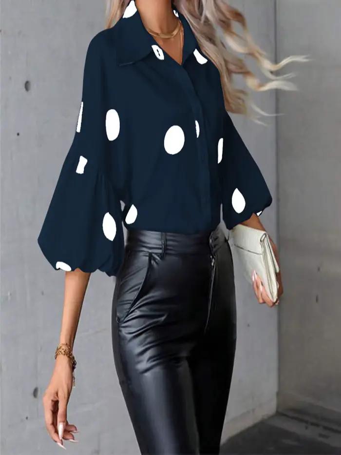 2025 chemisier femme automne nouveau Style en mousseline de soie à pois demi manches manches bouffan