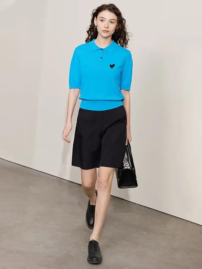 AMII minimalisme tricoté hauts pour femmes 2023 automne t-shirt nouveau col POLO tricots doux coeur 