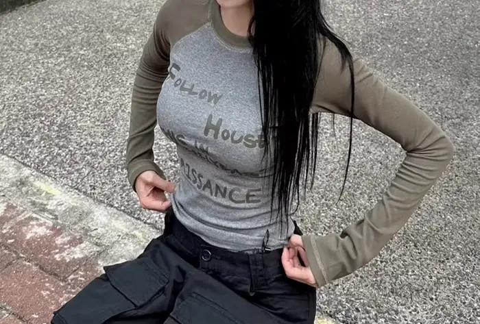 T-shirt à épaules dénudées pour femmes, haut à manches courtes et longues avec lettres imprimées, Sl