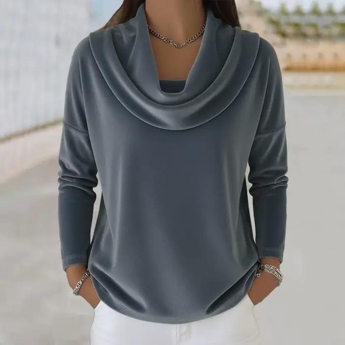 Haut à col suspendu à manches longues de couleur unie, nouvelle collection printemps-automne pour fe