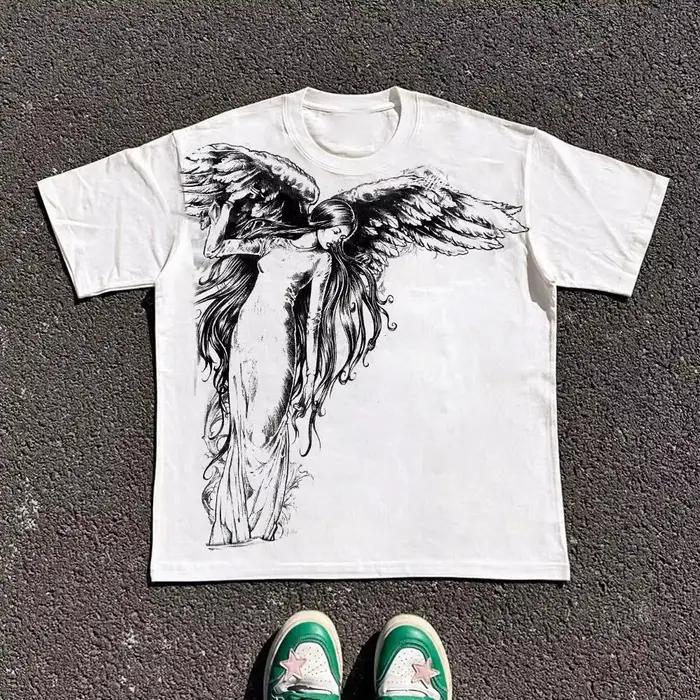 T-shirt gothique rock vintage Y2K imprimé, t-shirt surdimensionné, t-shirt gothique à col rond en co