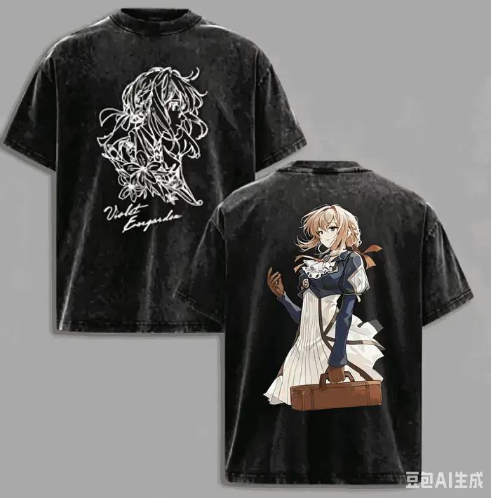 T-shirt Violet Evergarden délavé, nouveau modèle 2026, vêtement de style vintage ample, pour toute l