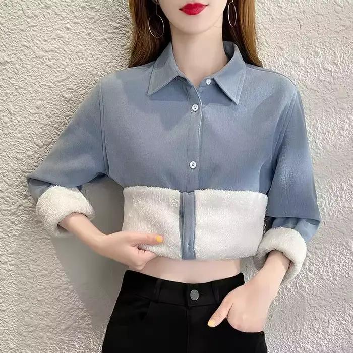 Chemise en Velours Côtelé à Manches sulfpour Femme, Vêtement Chaud et Décontracté, de Couleur Unie, 