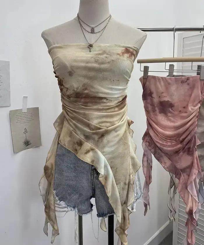 ISAROSE-Queue de poisson froncée à volants pour femmes, vêtements vintage en maille commandée, fibre