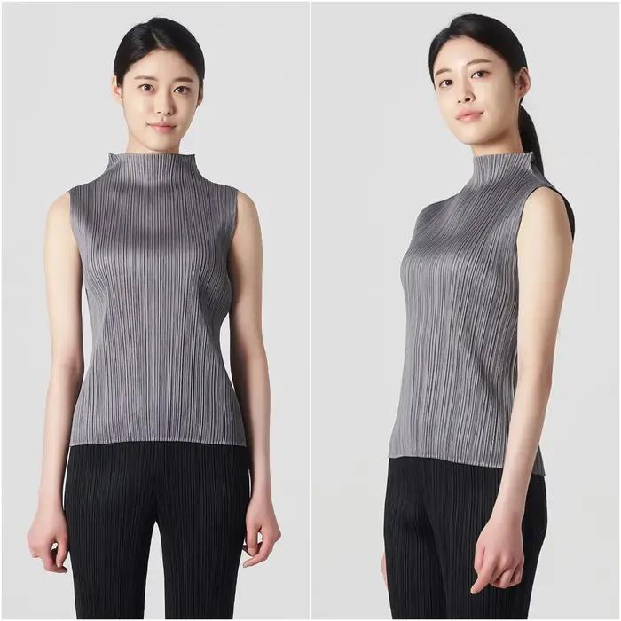 ALSEY-T-shirt plissé à col en fibre pour femme, vêtement simple, slim et résistant, style coréen, no