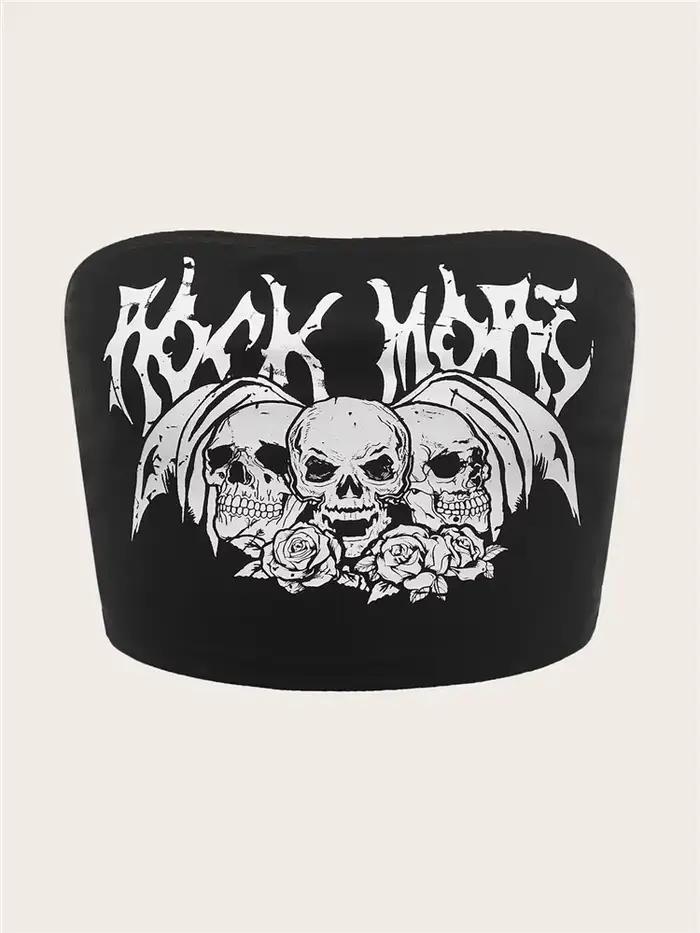 Gothique Punk crâne lettre graphique haut court femmes Y2K Vintage Grunge été noir mignon bustier tu