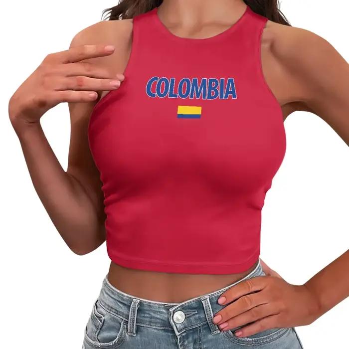 Débardeur court sexy pour filles, avec logo du drapeau d'Haïti, sans manches, col rond, couleur unie