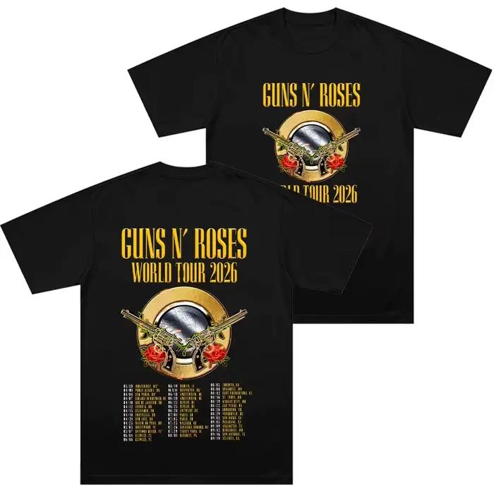 T-shirts Guns N Roses World Tour 2026, t-shirts graphiques à double rose, style rock, hip hop, stree