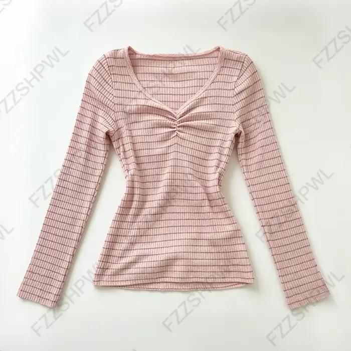 T-shirt à manches longues pour femmes, esthétique coréenne Y2K, décontracté, slim, chic, couleur uni