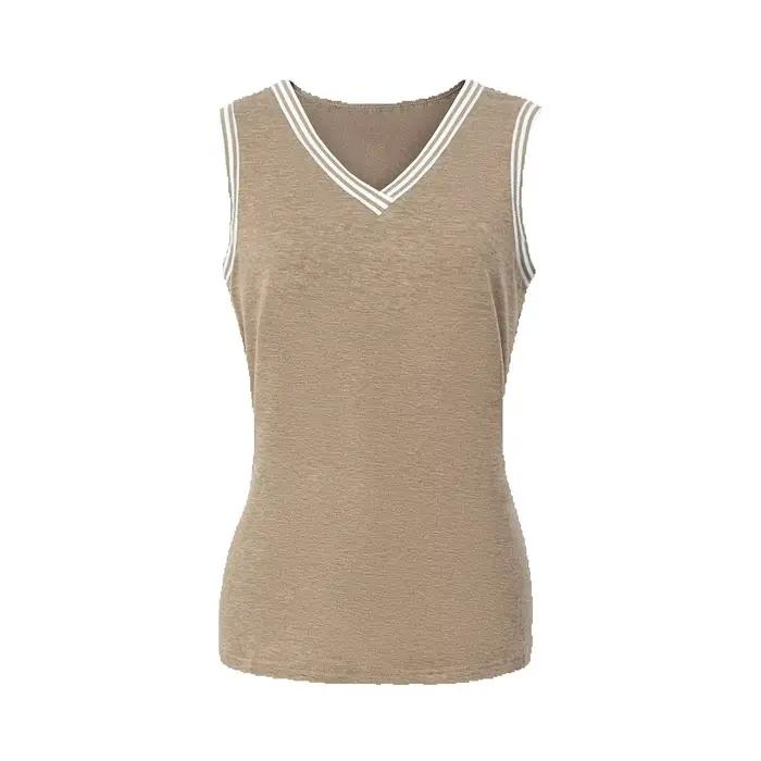 Débardeur Femme Col V Sans Manches à Rayures Tricoté Coupe Ample Décontracté Chic Printemps-Été Resp