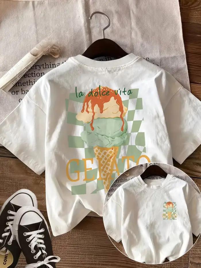 T-shirt drôle avec citation La Dolce Vita pour femme, motif gelato mignon, haut décontracté d'été à 