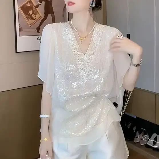 Chemise française en mousseline de soie, nouveau Style d'été 2025, haut pour femmes