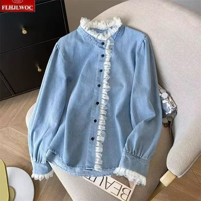 Volants couverture en dentelle Blouses femme nouveau 2026 printemps automne à manches longues filles