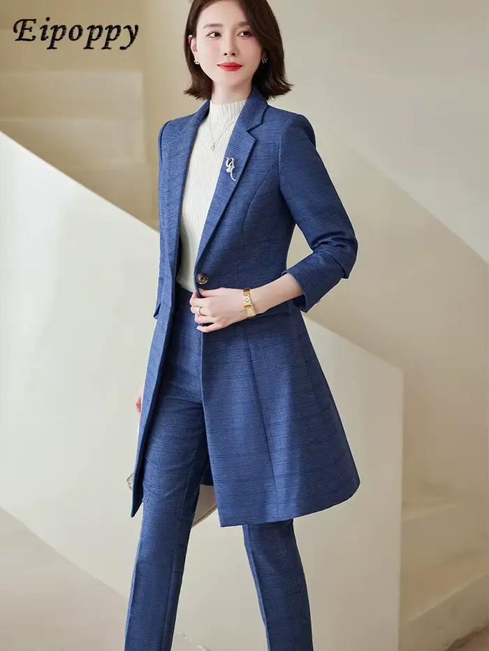 Blazer long à carreaux pour femme, veste et pantalon de surintendant, vêtements d'affaires, rouge, b