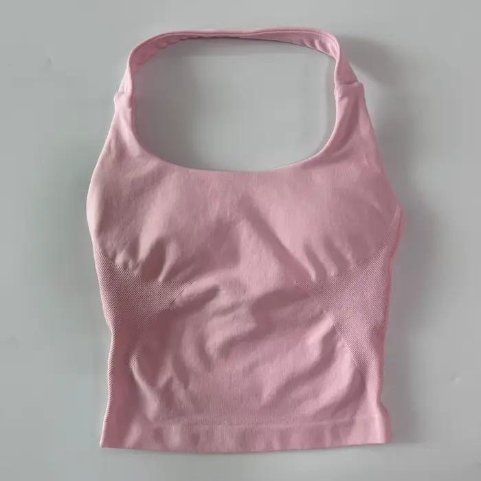 Sans Logo sans couture haut à licou dos nu palangre à bretelles rembourré haut de sport femmes souti