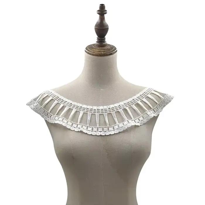 Beau col brodé en dentelle blanche pour femme, motif de style européen, vêtements décoratifs
