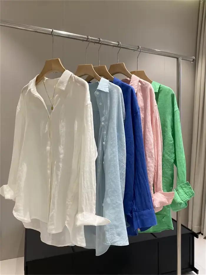 Botvotee Chemise en lin blanc pour femme, légère, manches longues, élégante, surdimensionnée, vintag