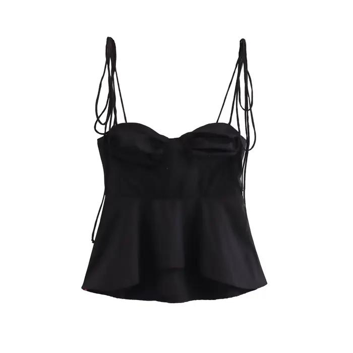 Hauts bustier asymétriques pour femmes, col en cœur, bretelles fines nouées, fermeture éclair latéra