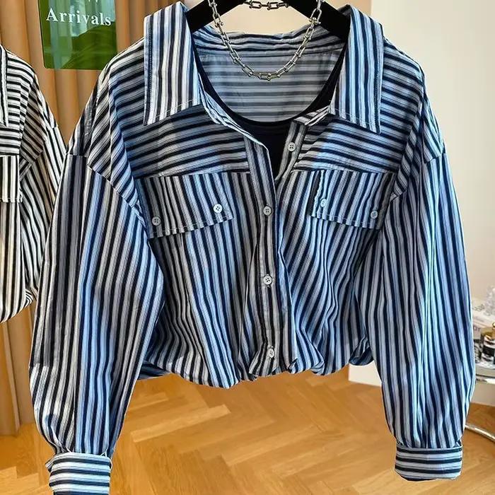 Chemise rayée épissée, nouveau Style de la forêt, ample, décontractée, petite veste courte, automne 