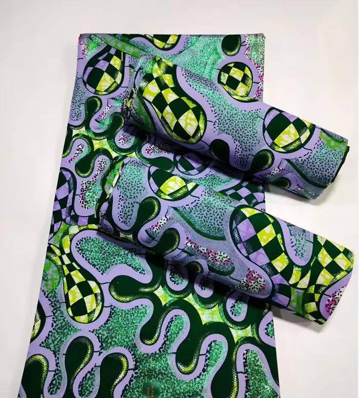 Nouveau tissu africain Grand cire paillettes Grand tissu de cire dorée coton Ankara cire dorée Flash