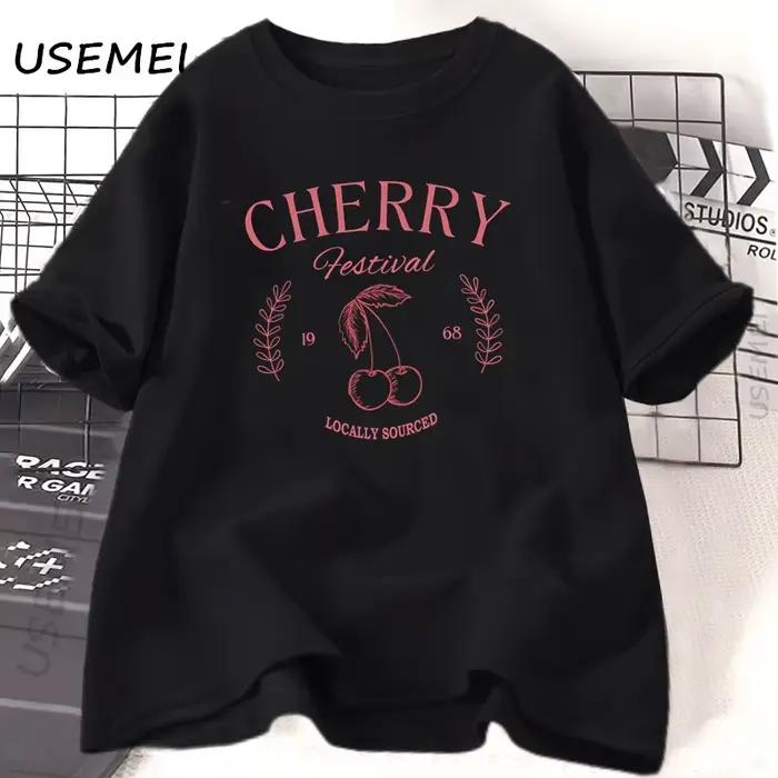 Cerise Vintage T-Shirt femme cerise Festival T-Shirt été fruits graphiques t-shirts décontracté coto