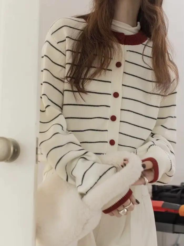 Grand pull paresseux rayé tricoté pour femmes, nouveau Look ample et amincissant, haut porté à l'int