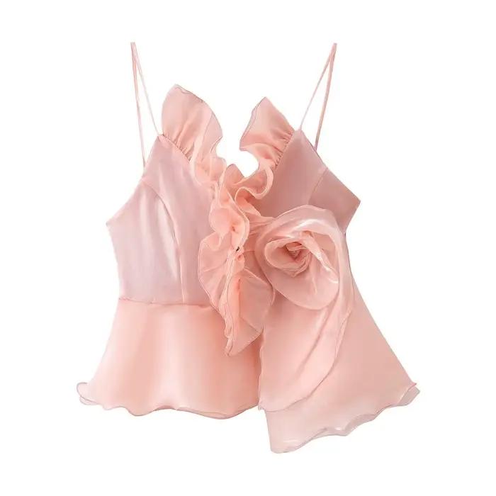 TFAFXY 2026 Nouvelle Collection Été Femme – Débardeur Court à Fleurs, Col V, Dos Nu, Ourlet Jupe, Co
