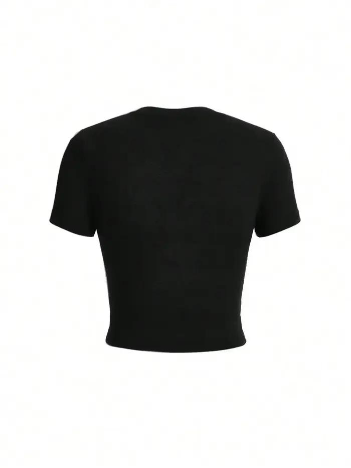 T-shirt col rond femme, court, en coton, serré, à la mode, avec lettres imprimées, I'm Niche Ally, J