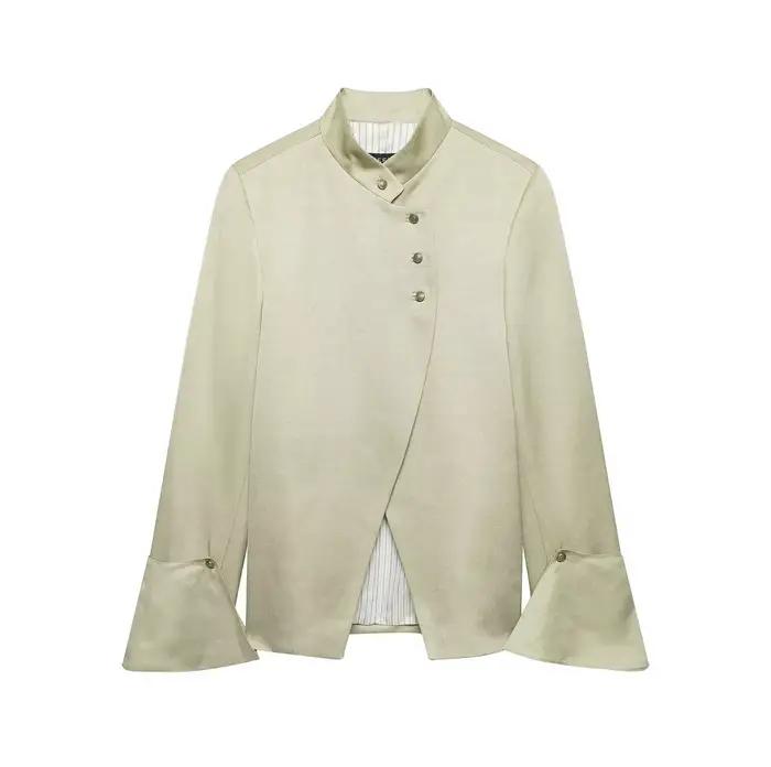 HH Nouvelle Veste Blazer Femme Tendance à Col Montant et Manches Longues, Coupe Ample Décontractée, 