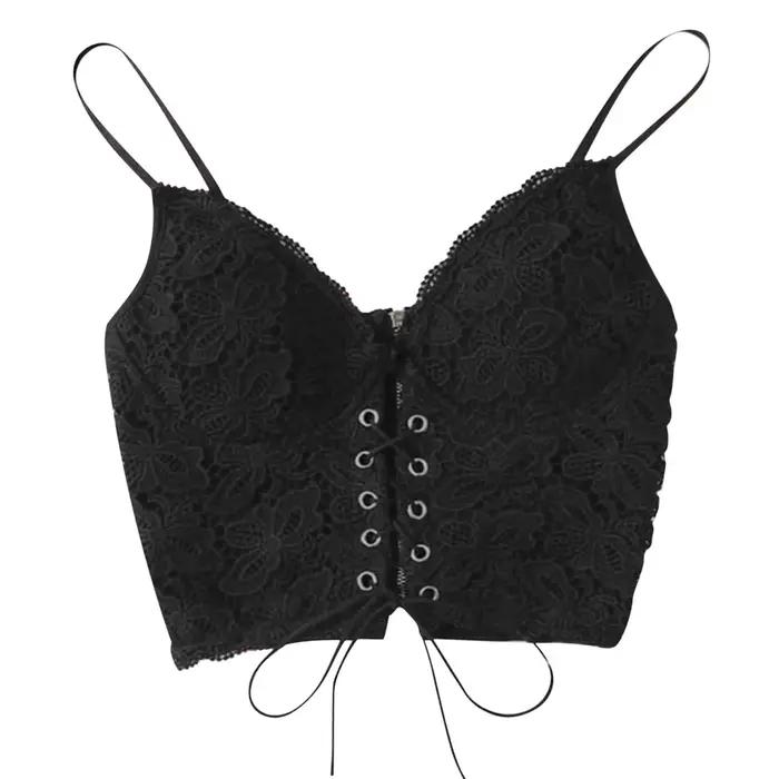 Haut court Sexy en dentelle pour femmes, bretelles, mode, sans manches, Design, Corset, Bustier, hau