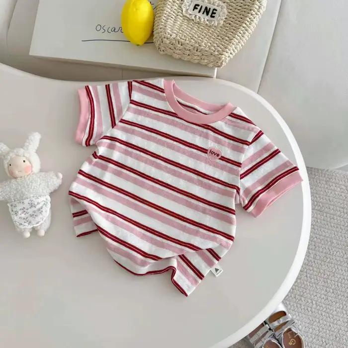Bear Leader – T-shirt d'été à manches courtes pour filles, imprimé rayé, vêtements à la mode, nouvel