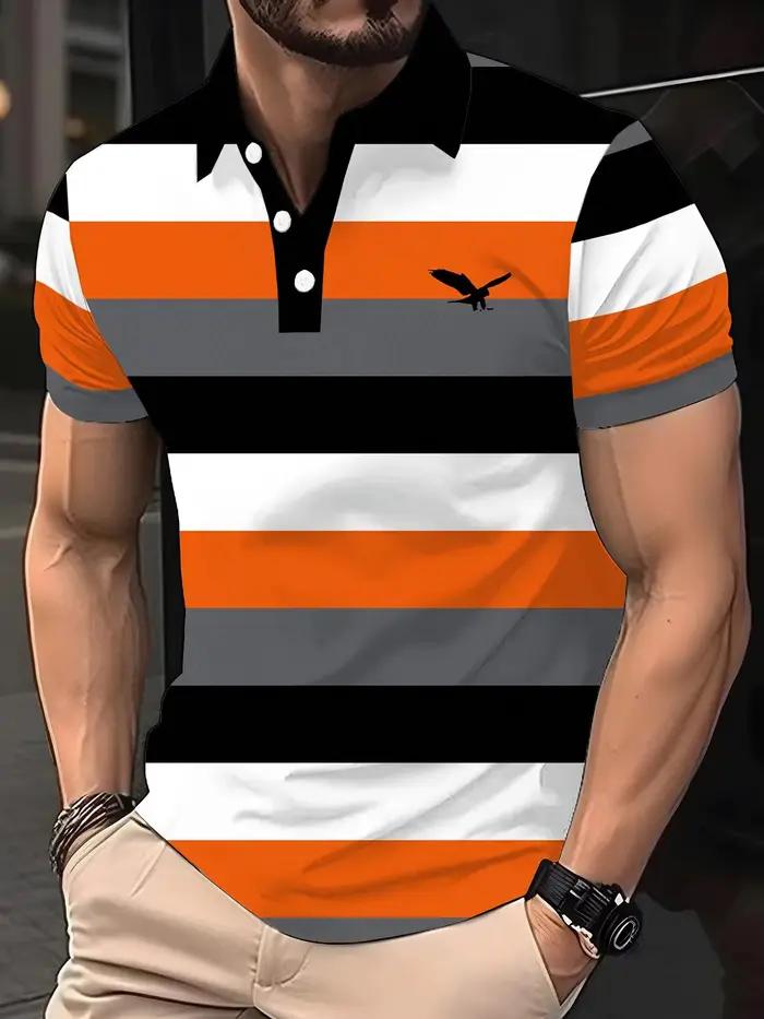 Polo pour homme, T-shirt décontracté d'été à col rond et manches courtes, rayé, imprimé, style overs