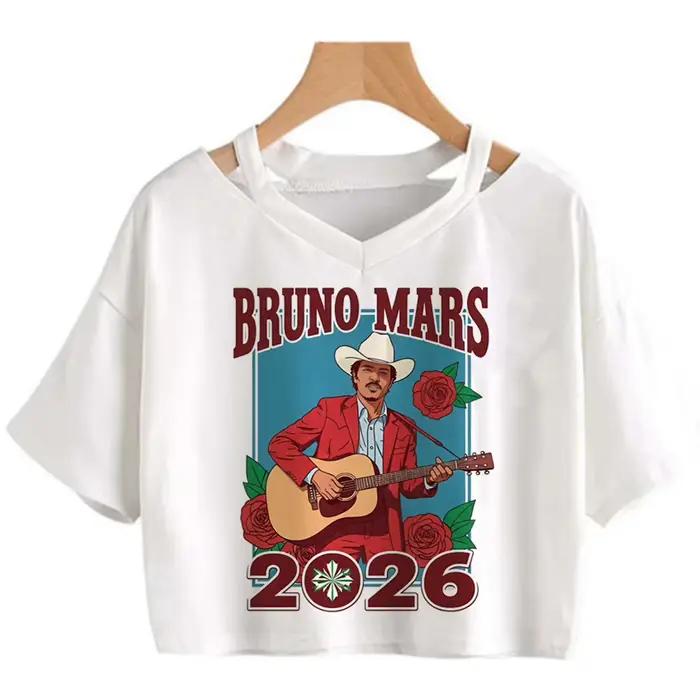 Bruno Mars the Romantic Tour Crop Top Shoujo T-shirt drôle et mignon à la mode coréenne, style grung