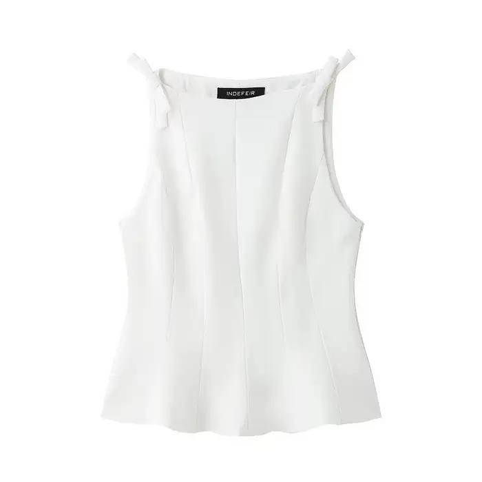MUJER blanc noeud hauts sans manche pour femmes noir épaules nues haut femme printemps décontracté d