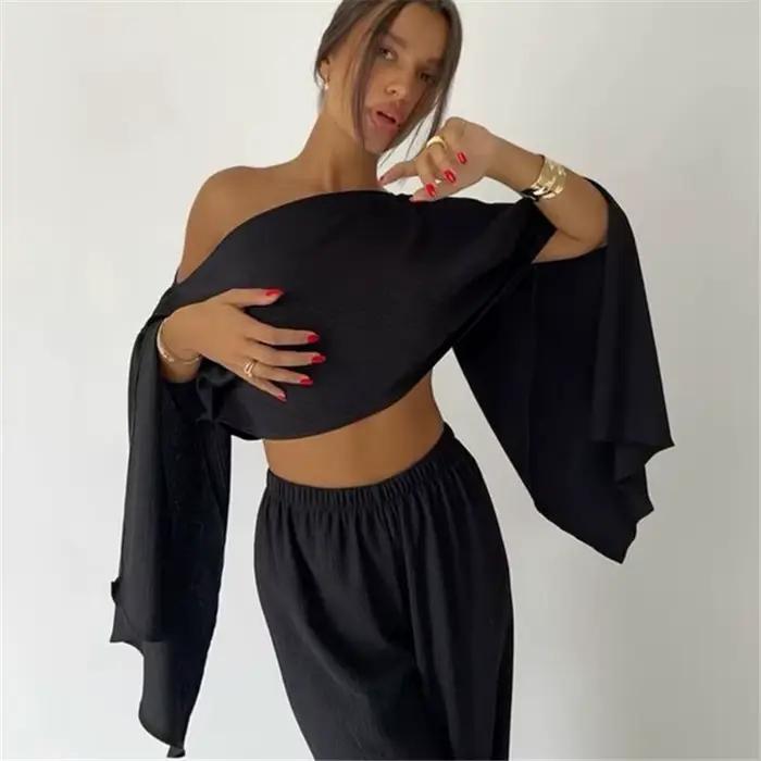 T-Shirt ample et transparent pour femmes, couleur unie, manches chauve-souris, épaules dénudées, che