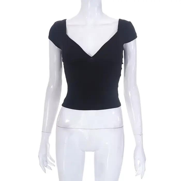 Hauts pour femmes, vêtements féeriques Grunge, couleur unie, col en V, manches courtes, débardeur es