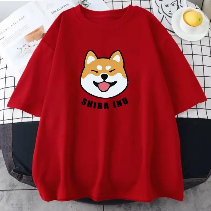 T-shirt manches courtes femme, estival et respirant, avec impression de Shiba Inu