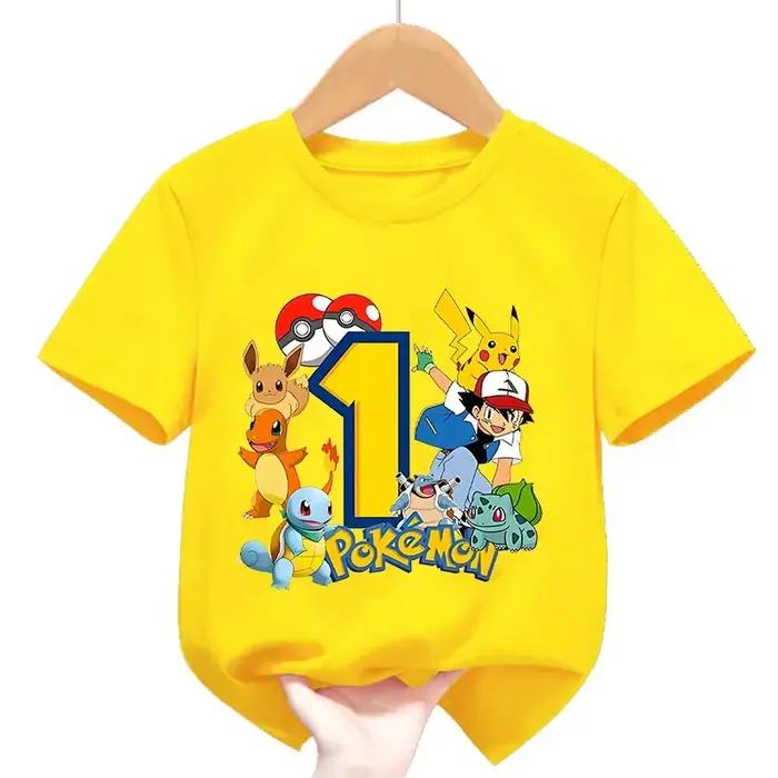 T-shirt mignon en coton pour l'été, pour anniversaire Pokémon numéro 1-9, vêtements décontractés imp