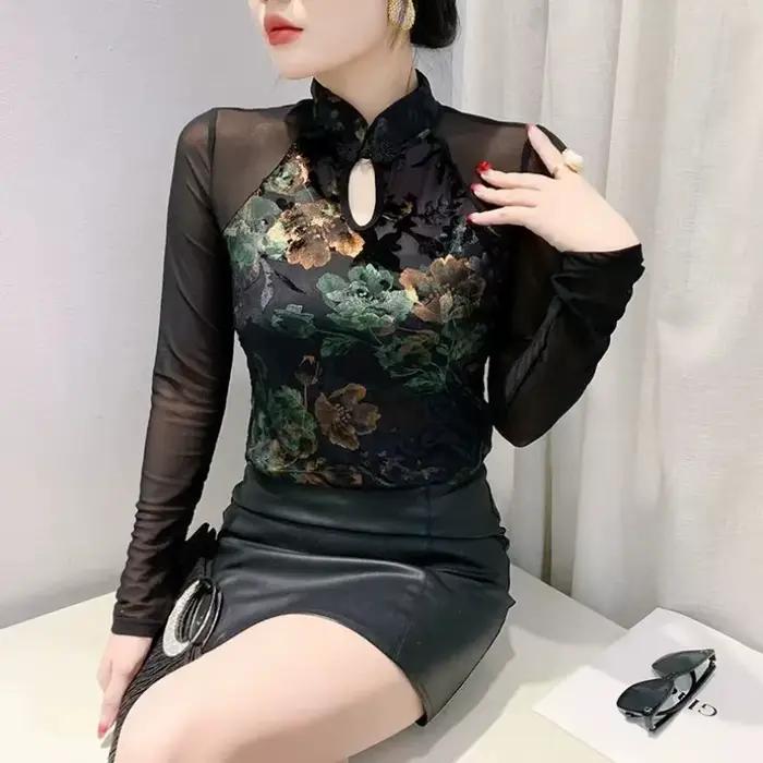 Chemise à bascule en velours pour femmes, automne hiver, produits européens, nouveau T-shirt chinois