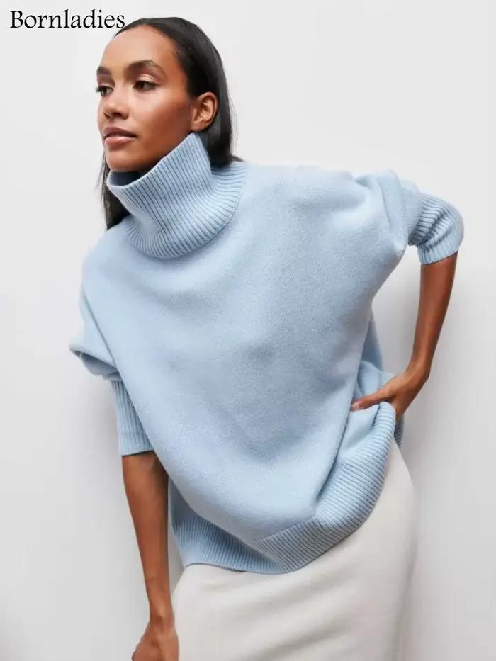 Bornladies-Pull à Col Roulé pour Femme, Vêtement Chaud, Décontracté, pour Automne et Hiver