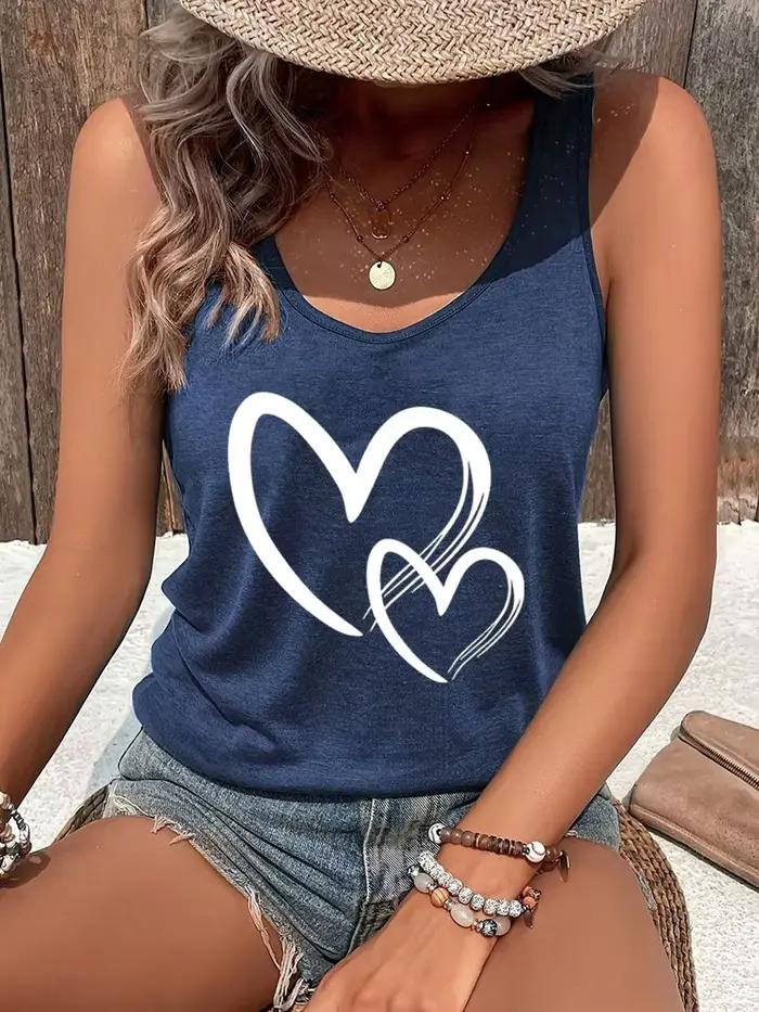 Haut estival et sexy pour femme, tenue estivale décontractée à imprimé cœur et dos nageur